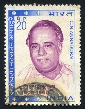 INDIA - CIRCA 1970: stamp printed by India, shows Annadurai, Journalist, circa 1970