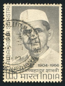 INDIA - CIRCA 1966: stamp printed by India, shows Lal Bahadur Shastri, circa 1966