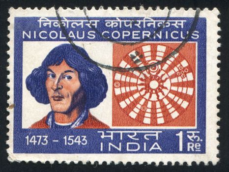 INDIA - CIRCA 1973: stamp printed by India, shows Nicolaus Copernicus (1473-1543), Polish astronomer, circa 1973