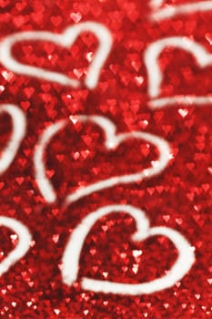 Red glitter Valentines day card with hearts