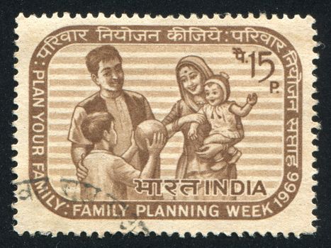 INDIA - CIRCA 1966: stamp printed by India, shows Family, circa 1966