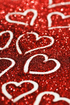 Red glitter Valentines day card with hearts