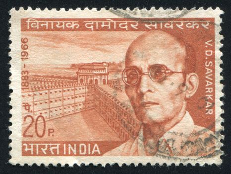 INDIA - CIRCA 1970: stamp printed by India, shows Savarkar and Prison at Port Blair, circa 1970