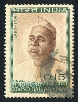 INDIA - CIRCA 1965: stamp printed by India, shows Govind Ballabh Pant (1887-1961), Home Minister of India, circa 1965