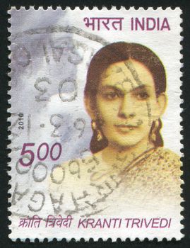INDIA - CIRCA 2010: stamp printed by India, shows woman Kranti Trivedi, circa 2010