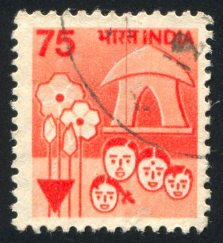 INDIA - CIRCA 1975:  stamp printed by India, shows Family of a house, circa 1975