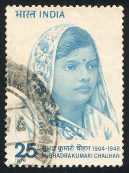 INDIA - CIRCA 1976: stamp printed by India, shows woman Subhadra Kumari Chauhan, circa 1976