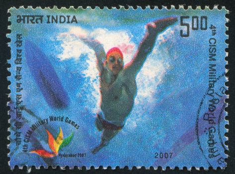 INDIA - CIRCA 2007: stamp printed by India, shows swimmer, World Games, circa 2007