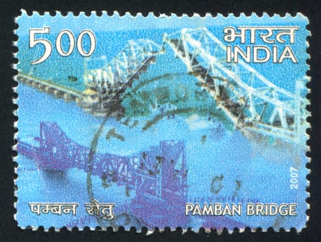 INDIA - CIRCA 2007: stamp printed by India, shows Pamban Bridge, circa 2007