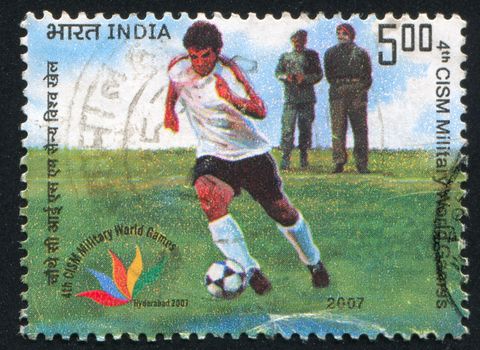 INDIA - CIRCA 2007: stamp printed by India, shows football player, World Games,  circa 2007