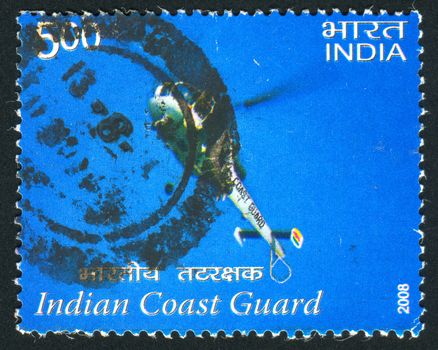 INDIA - CIRCA 2008: stamp printed by India, shows helicopter of Indian Coast Guard, circa 2008