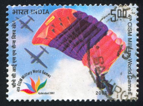 INDIA - CIRCA 2007: stamp printed by India, shows paragliding,  World Games, circa 2007