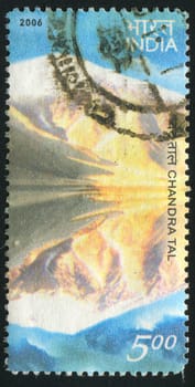 INDIA - CIRCA 2006: stamp printed by India, shows Chandra Tal lake, circa 2006