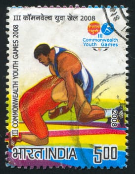 INDIA - CIRCA 2008: stamp printed by India, shows Graeco-Roman wrestlers, circa 2008