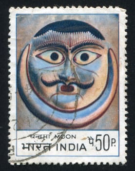 INDIA - CIRCA 1974: stamp printed by India, shows mask of moon, circa 1974