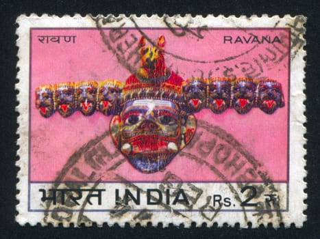 INDIA - CIRCA 1974: stamp printed by India, shows mask of Ravana, circa 1974