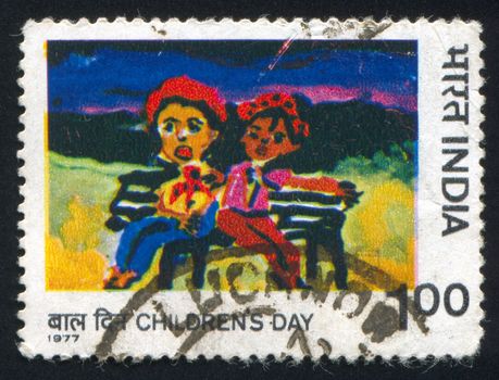 INDIA - CIRCA 1977: stamp printed by India, shows picture of two girls, circa 1977