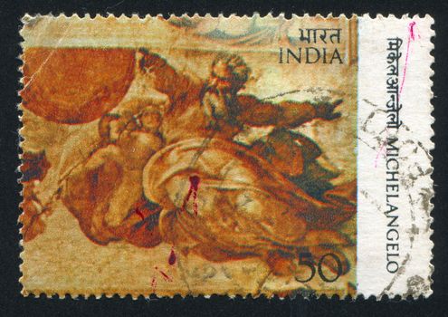 INDIA - CIRCA 1975: stamp printed by India, shows fresco by Michelangelo, circa 1975