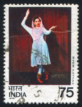 INDIA - CIRCA 1975: stamp printed by India, shows woman dancing Kathak, circa 1975