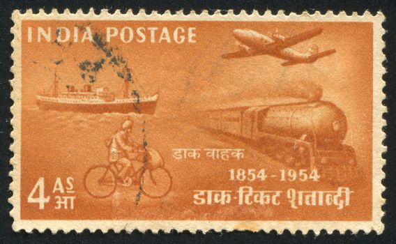 INDIA - CIRCA 1954: stamp printed by India, shows post transport, circa 1954