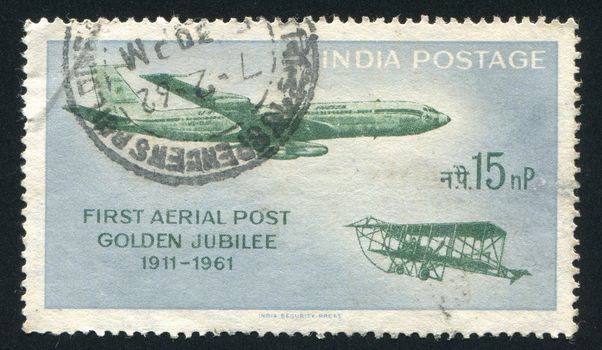 INDIA - CIRCA 1961: stamp printed by India, shows planes in the sky, circa 1961