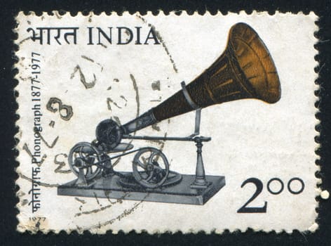 INDIA - CIRCA 1977: stamp printed by India, shows Berliner Gramaphone, circa 1977