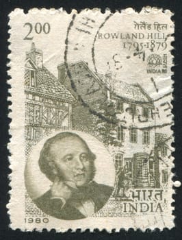 INDIA - CIRCA 1980: stamp printed by India, shows Rowland Hill Birthplace, Kidderminster, circa 1980