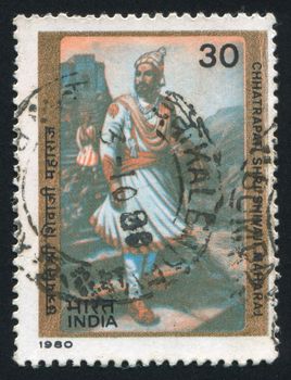 INDIA - CIRCA 1980: stamp printed by India, shows Sivaji, Raigad Fort, circa 1980