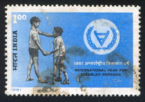 INDIA - CIRCA 1981: stamp printed by India, shows two boys, circa 1981