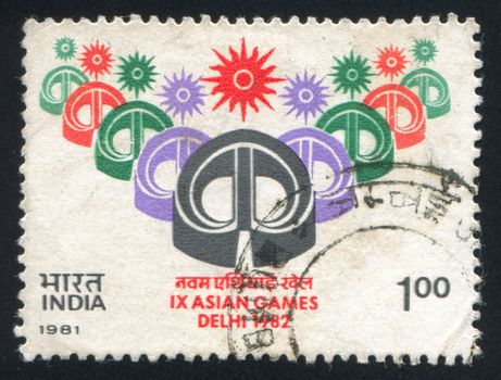 INDIA - CIRCA 1981: stamp printed by India, shows Asian Games, New Delhi emblem, circa 1981