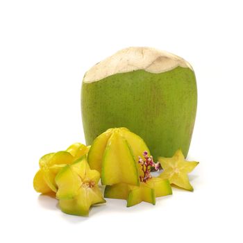 Tropical fruit , Star apple and coconut isolated