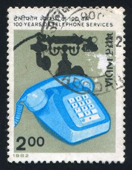 INDIA - CIRCA 1982: stamp printed by India, shows Telephone Service Centenary, circa 1982