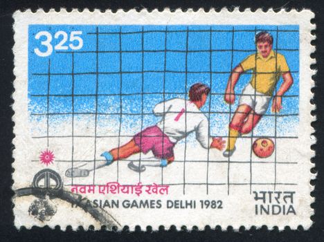 INDIA - CIRCA 1982: stamp printed by India, shows football players, circa 1982