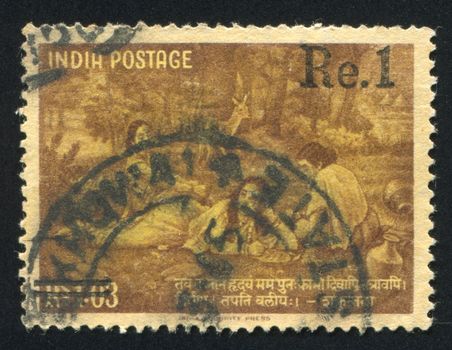 INDIA - CIRCA 1960: stamp printed by India, shows women sitting on the ground, circa 1960