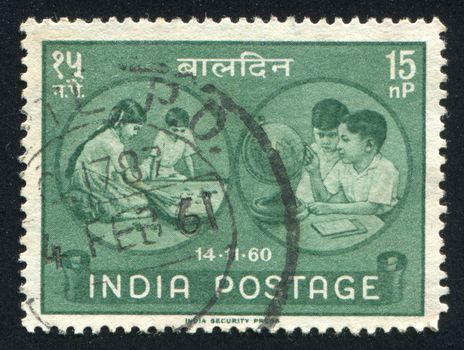INDIA - CIRCA 1960: stamp printed by India, shows children, globe and game, circa 1960