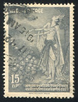 INDIA - CIRCA 1960: stamp printed by India, shows woman and flowers, circa 1960