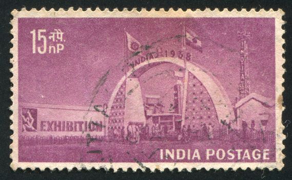 INDIA - CIRCA 1958: stamp printed by India, shows Exhibition Gate, circa 1958