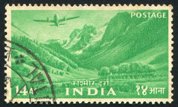 INDIA - CIRCA 1954: stamp printed by India, shows plane, valley and forest, circa 1954