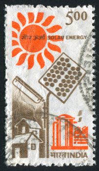 INDIA - CIRCA 1988: stamp printed by India, shows Solar Energy, circa 1988