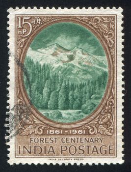 INDIA - CIRCA 1961: stamp printed by India, shows Forest and Himalayas, circa 1961