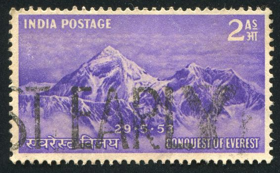 INDIA - CIRCA 1953: stamp printed by India, shows Mt. Everest, circa 1953
