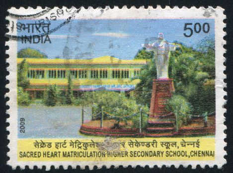 INDIA - CIRCA 2009: stamp printed by India, shows building of school in Chennai, monument, circa 2009