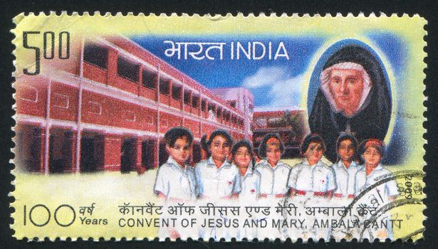 INDIA - CIRCA 2009: stamp printed by India, shows children, building, nun, circa 2009