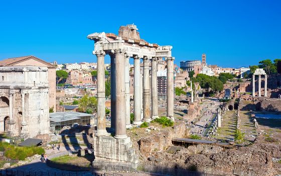 Ruins of famous ancient Roman Forum in Rome, Italy