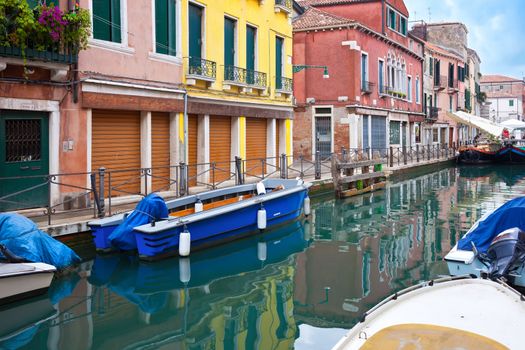 View of beautiful colorful Venetian canal, Venice, Italy