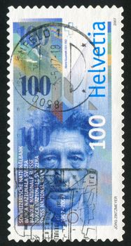 SWITZERLAND - CIRCA 2007: stamp printed by Switzerland, shows Artwork from 100-franc banknote, circa 2007