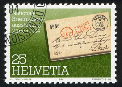 SWITZERLAND - CIRCA 1984: stamp printed by Switzerland, shows Envelope, circa 1984