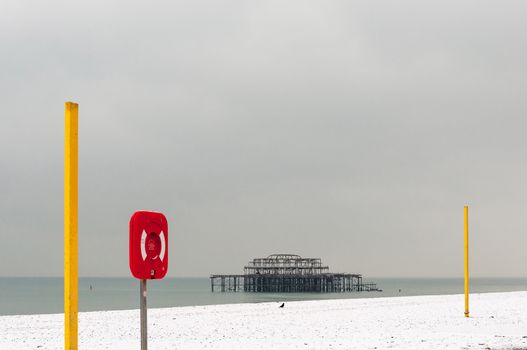 Brighton beach in winter after a snow fall
