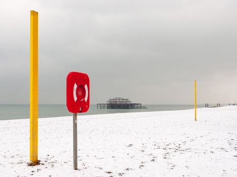Brighton beach in winter after a snow fall