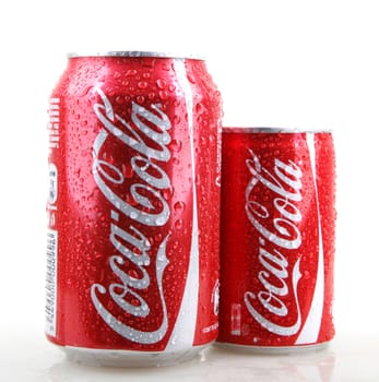 AYTOS, BULGARIA - JANUARY 28, 2014: Coca-Cola isolated on white background. Coca-Cola is a carbonated soft drink sold in stores, restaurants, and vending machines throughout the world.